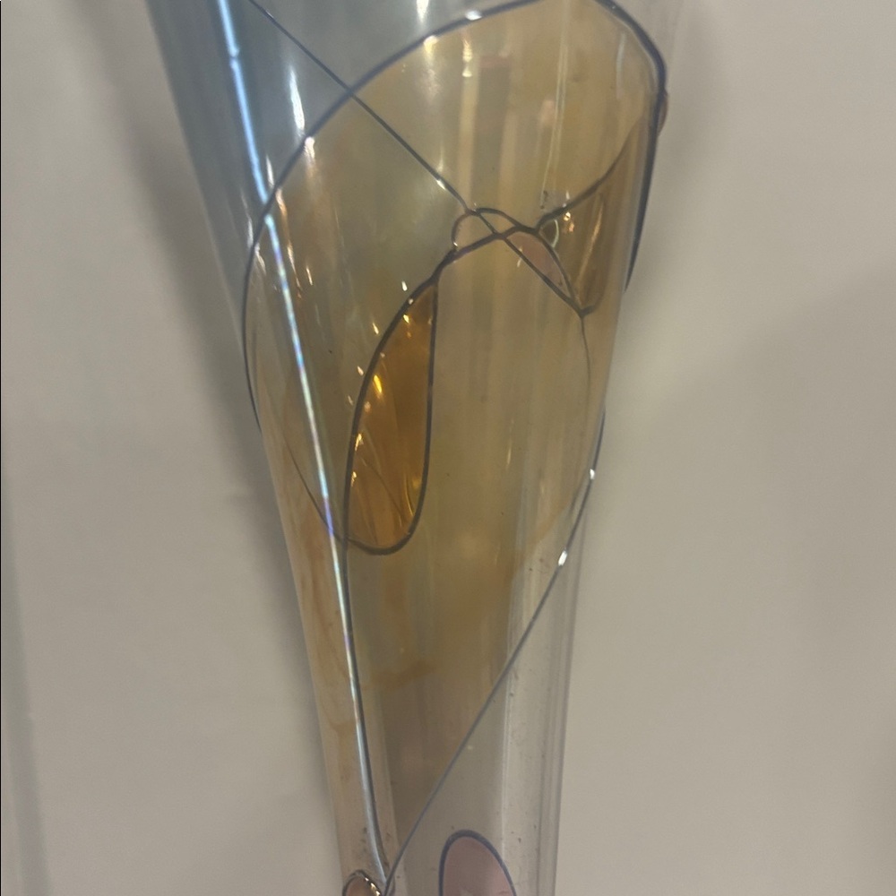 Hand-Painted Glass Flute Pair - Clear with Blue, Gold & Pink Accents - Picture 4 of 5